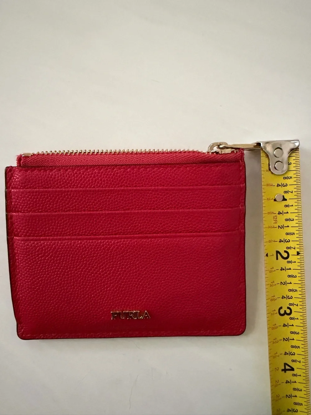 Furla Red Leather Zip Card Holder / Wallet